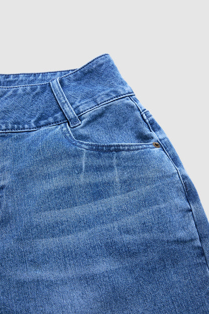 Wash Ruffle Hem Asymmetrical Mid Waist Wide Leg Cropped Jeans