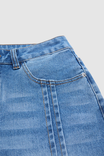 Wash Stitch Detail Mid Waist Straight Leg Cropped Jeans Without Belt