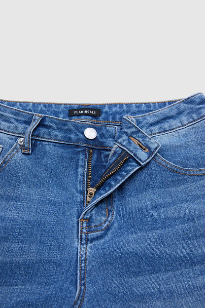 Wash Buckle Hem Mid Rise Wide Leg Crop Jeans