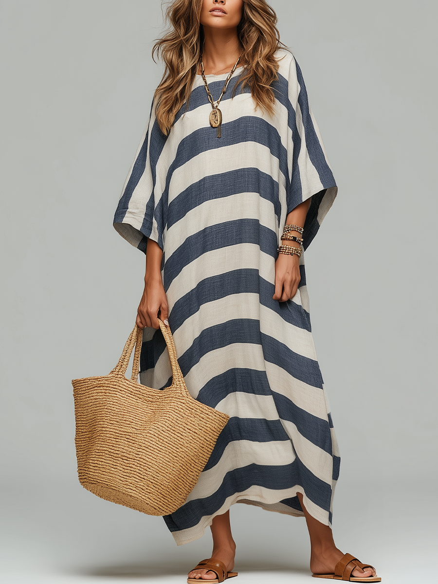 Robe longue Kaftan oversize rayée et décontractée