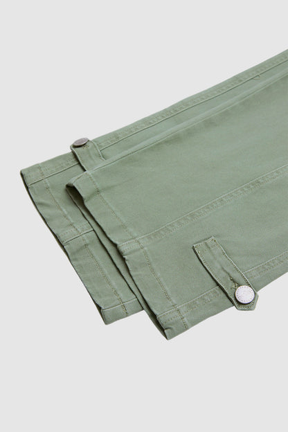 Solid Button Detail Mid Waist Straight Leg Cropped Pants Without Belt