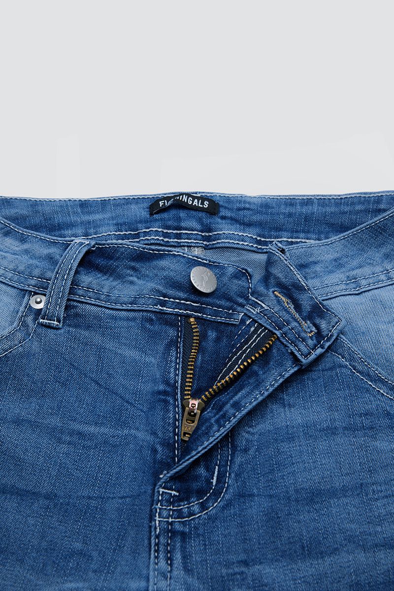 Stripe & Star Embroidery Raw Hem Mid Waist Skinny Capri Jeans