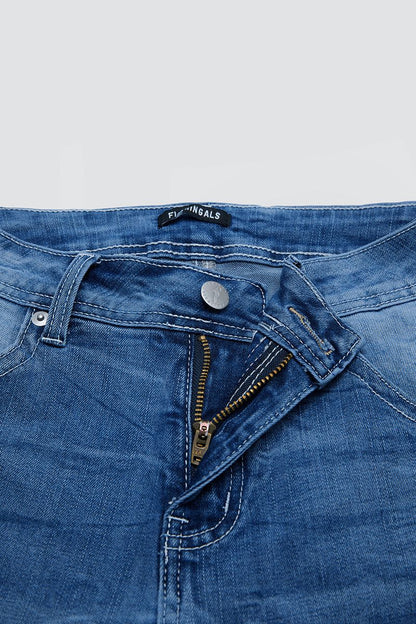 Stripe & Star Embroidery Raw Hem Mid Waist Skinny Capri Jeans