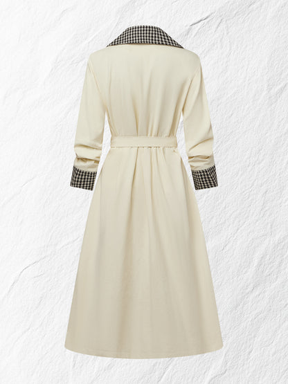 Trench-coat en coton, manches longues, col châle, uni, boutonné, vintage, abricot