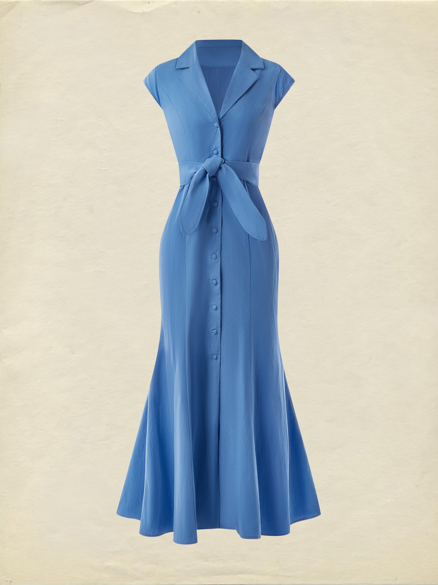 (TAILLES:XS-XXL) Robe longue en coton, manches courtes, col à revers, unie, vintage, verte