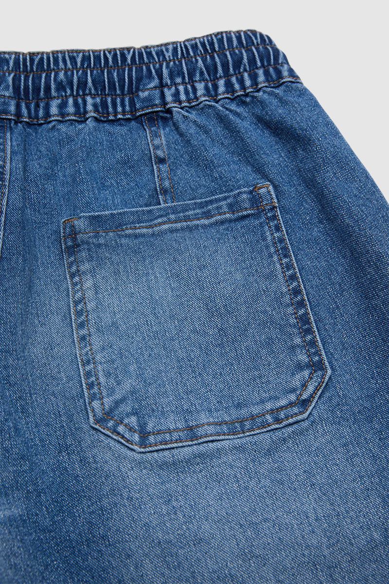 Raw Hem Stitch Detail Drawstring High Waist Denim Bermuda Shorts
