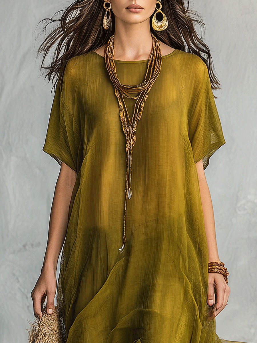 Robe longue bohème vert olive avec silhouette drapée