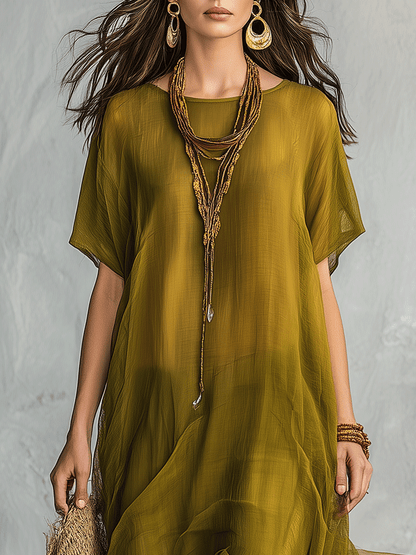 Robe longue bohème vert olive avec silhouette drapée