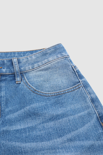 Wash Ripped Roll Hem Mid Waist Straight Leg Crop Jeans