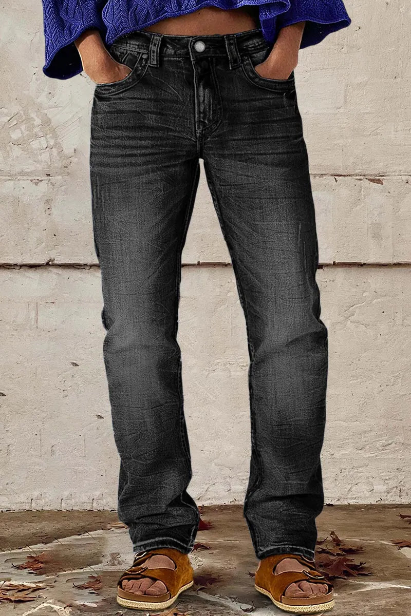 Wash Mid Waist Straight Leg Jeans