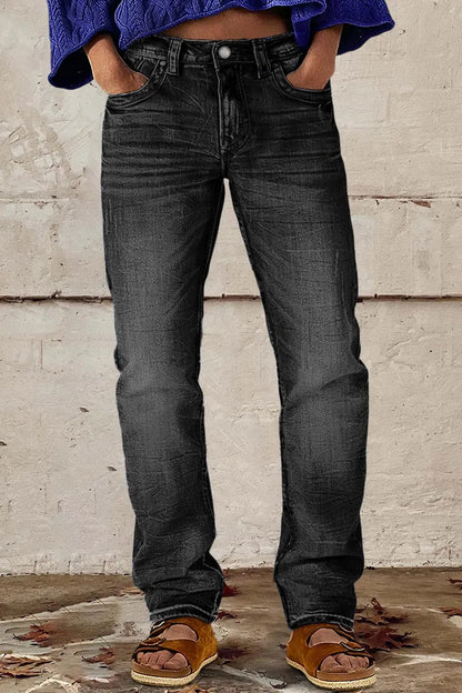 Wash Mid Waist Straight Leg Jeans