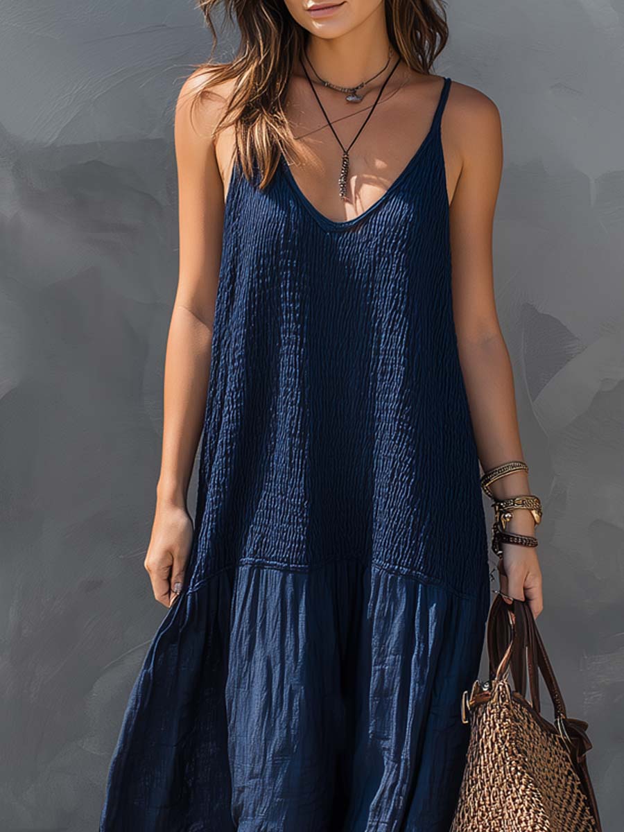 Robe longue bohème en coton et lin patchwork